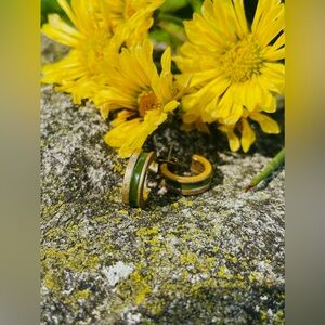 Elegant Golden Toned and Green Hoop Earrings
